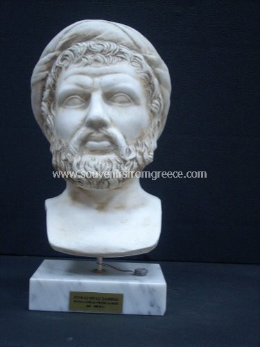 Souvenirs from Greece: Pythagoras greek plaster bust status Greek statues Greek Busts Sculptures Unique greek souvenirs, handmade bust of Pythagoras, the father of geometry on a marble base. One of the best greek gifts.