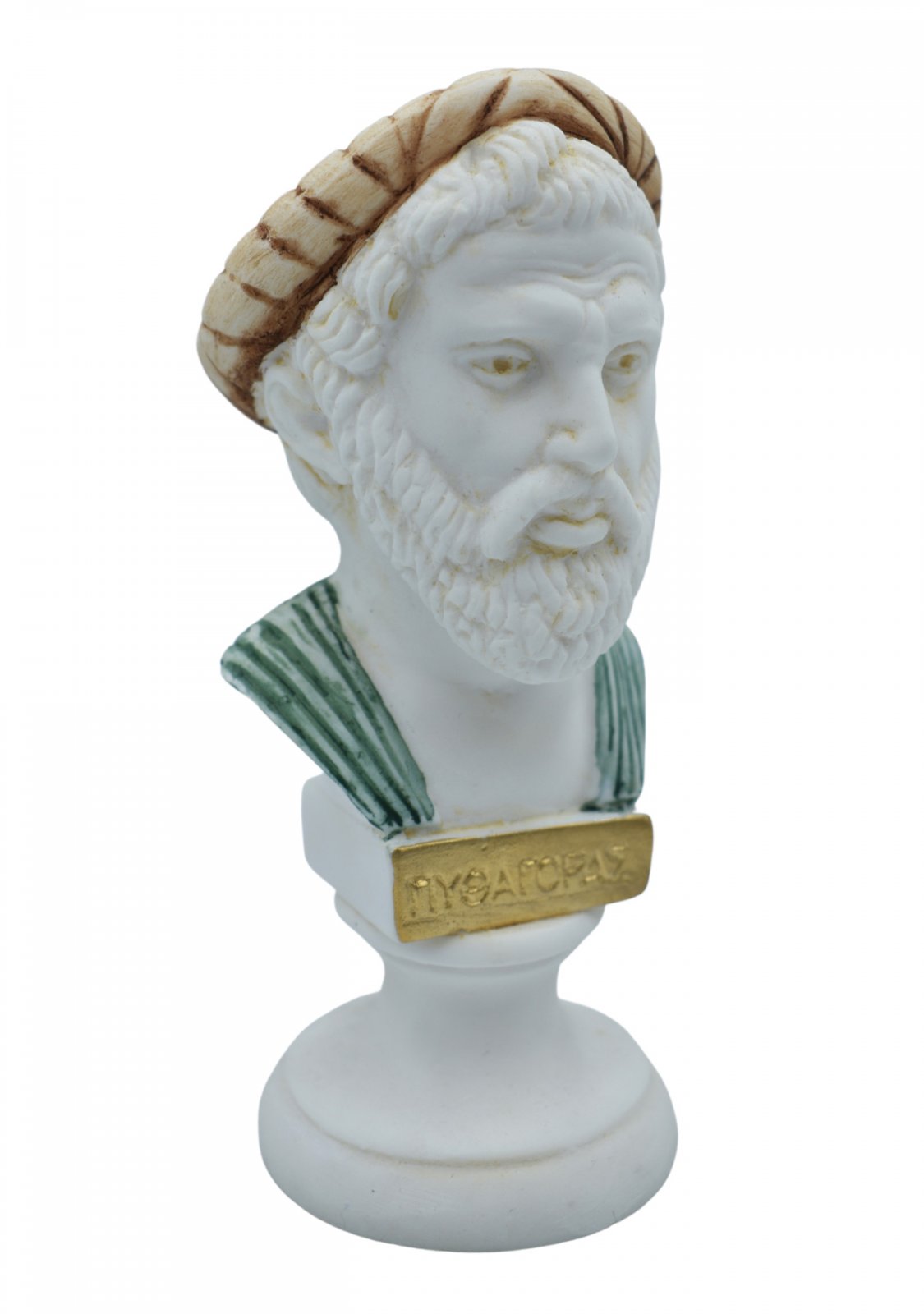 Pythagoras alabaster bust statue with color