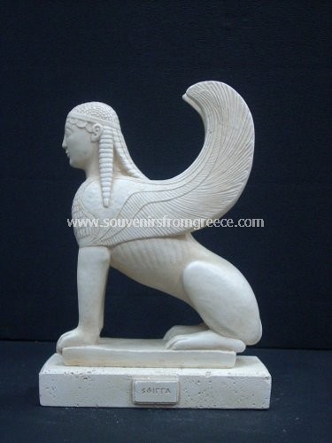 Souvenirs from Greece: Sphinx greek plaster statue Greek statues Greek Busts Sculptures Stunning greek art souvenirs handmade plaster statue of Sphinx replica of the original in the Delphi museum. The Sphinx a mythical creature with a lion