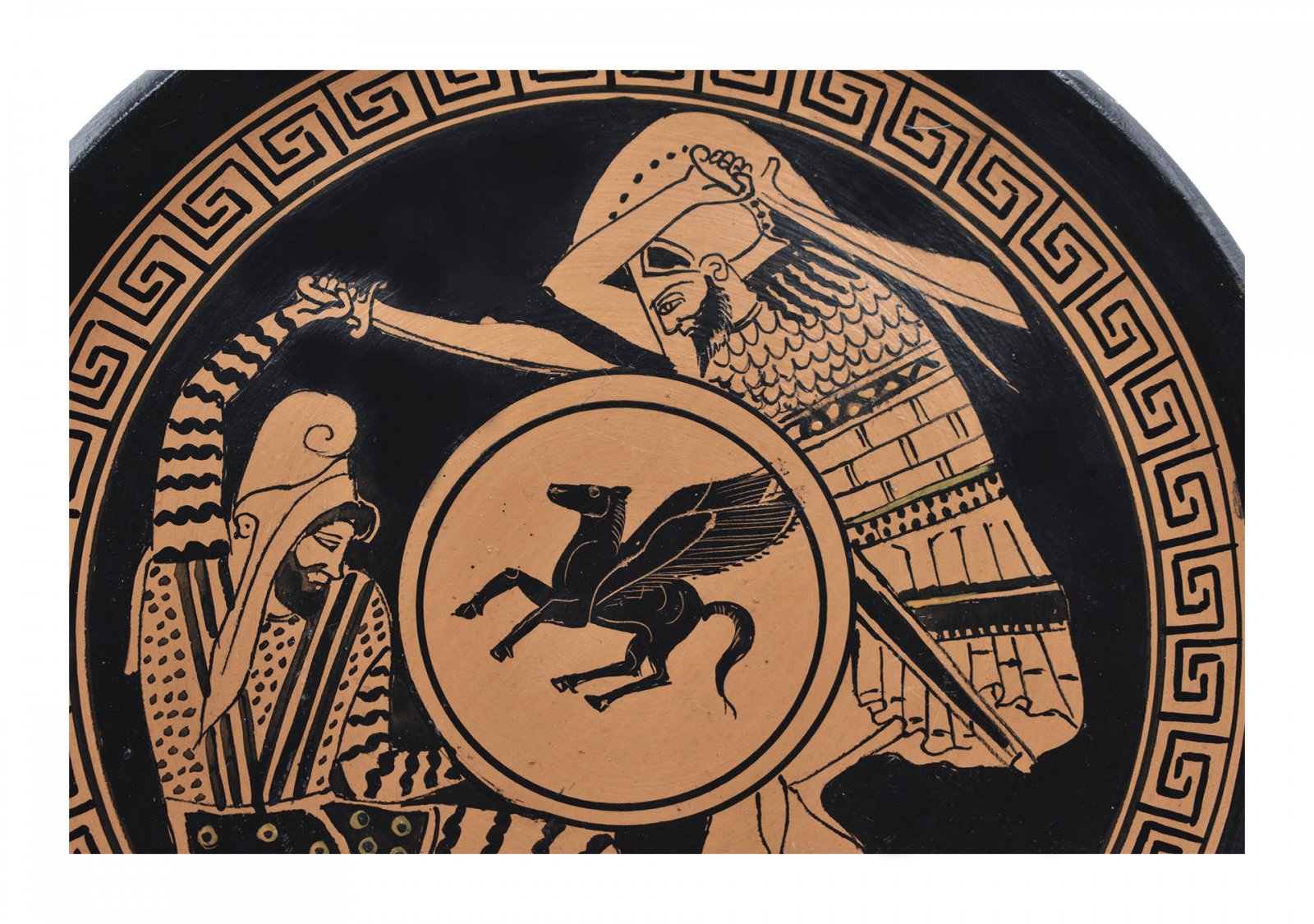 Greek ceramic plate depicting a Greek hoplite slays a Persian soldier (28cm)