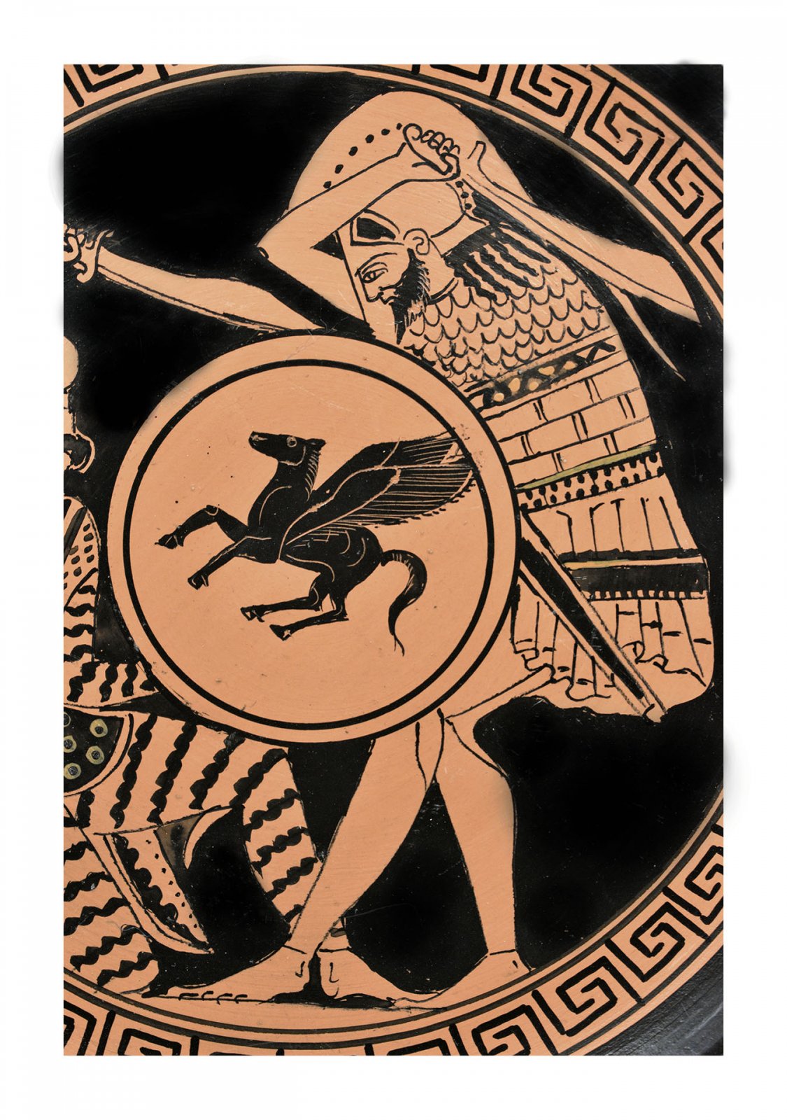 Greek ceramic plate depicting a Greek hoplite slays a Persian soldier (28cm)