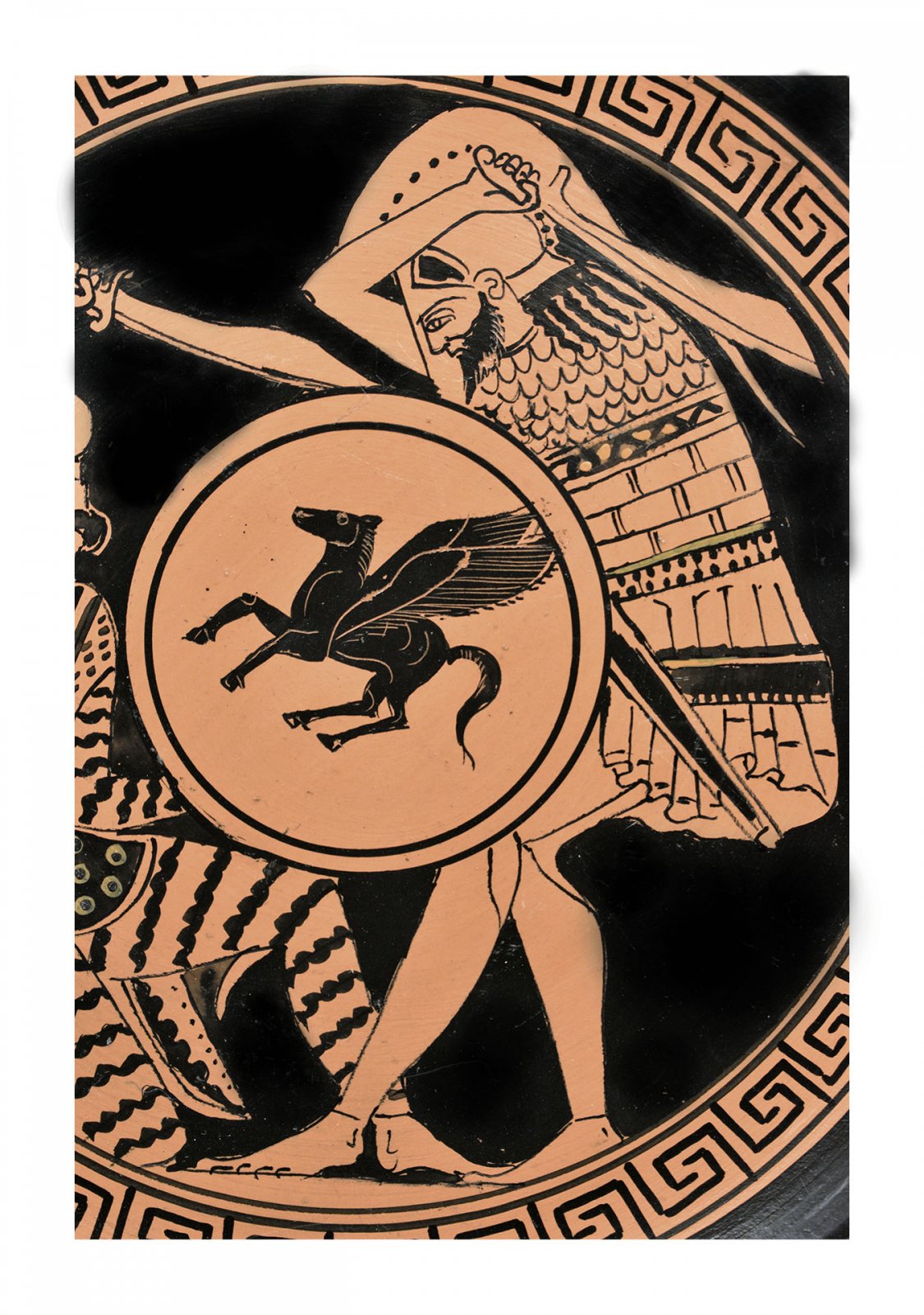 Greek ceramic plate depicting a Greek hoplite slays a Persian soldier (24cm)