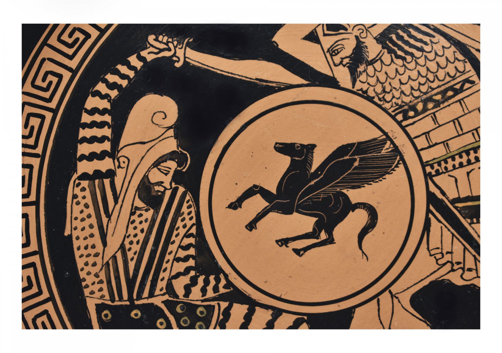 Greek ceramic plate depicting a Greek hoplite slays a Persian soldier (28cm)