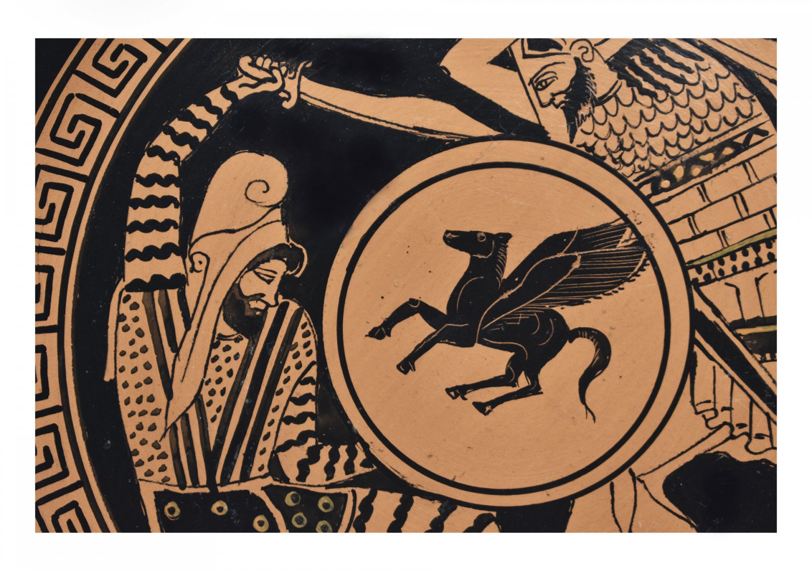 Greek ceramic plate depicting a Greek hoplite slays a Persian soldier (24cm)