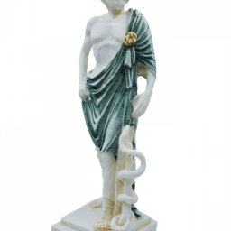  Ascelpius (Asklepios), the greek god of medicine, alabaster statue with green color and patina 2