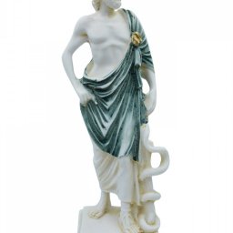  Ascelpius (Asklepios), the greek god of medicine, alabaster statue with green color and patina 1