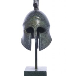 Greek bronze statue of a Spartan helmet on marble base 2