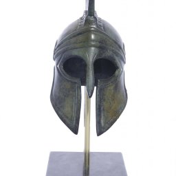 Greek bronze statue of Athenian helmet on marble base 2