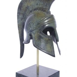 Greek bronze statue of Athenian helmet on marble base 1