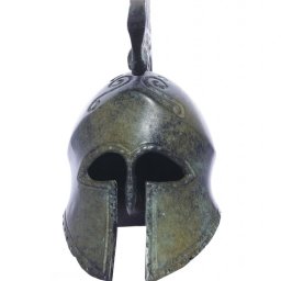 Spartan helmet with engraved snake greek bronze statue 2