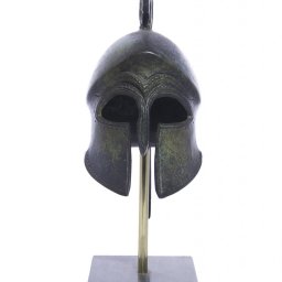 Athenian helmet with engraved owl greek bronze statue on marble base 2