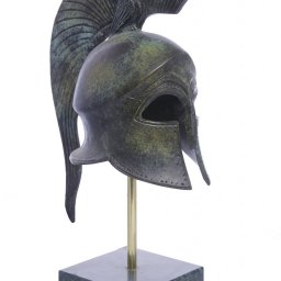 Athenian helmet with engraved owl greek bronze statue on marble base 1