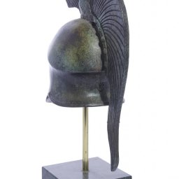 Athenian helmet with engraved owl greek bronze statue on marble base 3