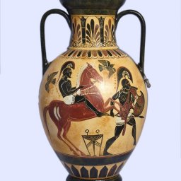 Archaic black-figure amphora with Artemis, Paris and Hector  2