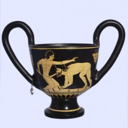 Classical red-figure kantharos depicting an erotic scene. 1