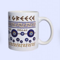 Porcelain mug with Evil Eyes and the Greek Key design - Meander 1