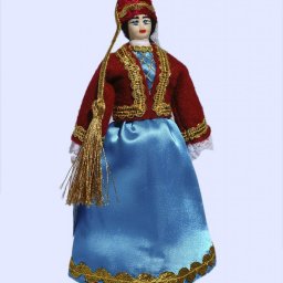 Handmade small doll of queen Amalia dressed in traditional greek costume 1