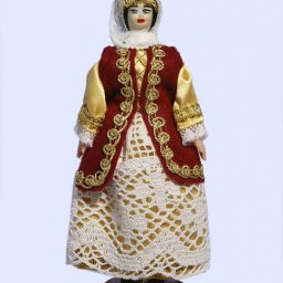 Handmade small doll of an Athenian woman dressed in traditional greek costume 1