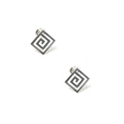 Thin greek key design silver stud earrings 1