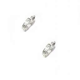 Medium silver hoop earrings with greek key design - meander 1