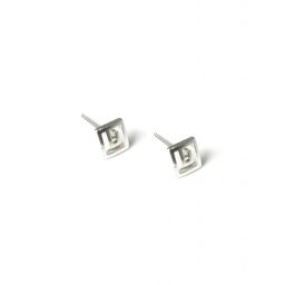 Small greek key design silver stud earrings 1