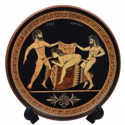 Ancient Erotic Scene Art, Threesome Sex, Handmade Greek Ceramic Plate (24cm) 2