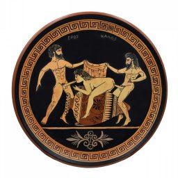 Ancient Erotic Scene Art, Threesome Sex, Handmade Greek Ceramic Plate (28cm) 1