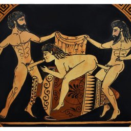 Ancient Erotic Scene Art, Threesome Sex, Handmade Greek Ceramic Plate (28cm) 3