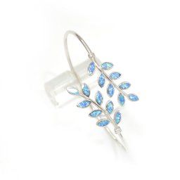 Olive branches silver cuff bracelet with opal 1