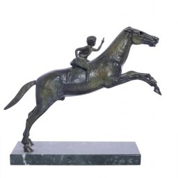 Greek bronze replica statue of Jockey of Artemision on a marble base 1