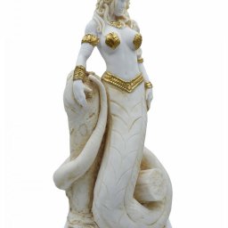 Medusa, Gorgo, greek alabaster statue in gold tone, the mythical creature 1