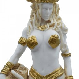Medusa, Gorgo, greek alabaster statue in gold tone, the mythical creature 3