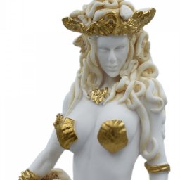 Medusa, Gorgo, greek alabaster statue in gold tone, the mythical creature 4