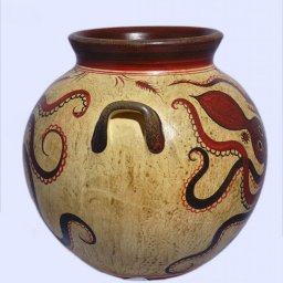 Minoan Greek vessel with false handles and an octopus 2