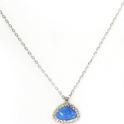 Blue opal pendant silver necklace with zircon 2