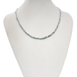 Silver necklace with Meander - Greek key design and opal gemstones  3