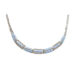 Meander - Greek key design and opal gemstones silver necklace 1