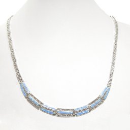 Meander - Greek key design and opal gemstones silver necklace 2