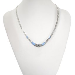 Greek key design - meander and opal gemstones silver necklace 3