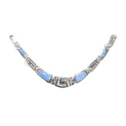 Greek key design - meander and opal gemstones silver necklace 1