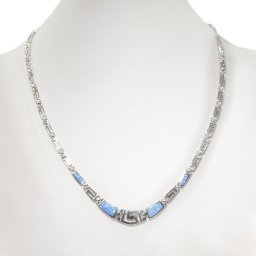 Greek key design - meander and opal gemstones silver necklace 2