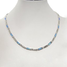 Silver necklace with Meander - Greek key design and opal gemstones  2