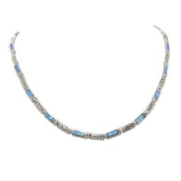 Silver necklace with Meander - Greek key design and opal gemstones  1