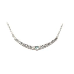 Greek key design - meander silver necklace with aquamarine 1