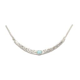 Greek key design - meander silver necklace with turquoise 1