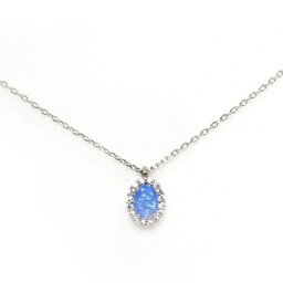Opal pendant silver necklace with zircon 2