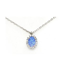 Opal pendant silver necklace with zircon 1