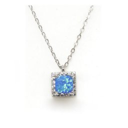 Pendant silver necklace with opal and zircon 1