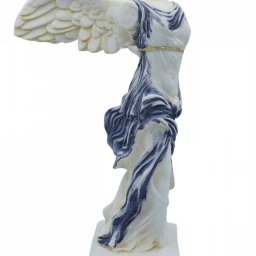 Nike of Samothrace greek alabaster statue with purple color and golden details 2