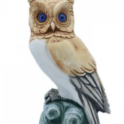 Owl medium alabaster statue with color, the symbol of wisdom 1